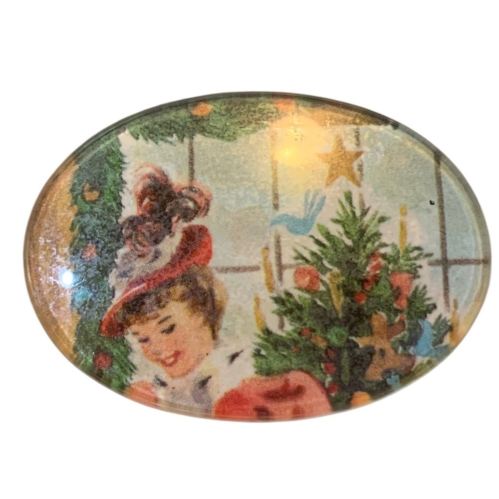 Vintage Christmas Brooch Pin Tree Holiday Festive Hat Scene